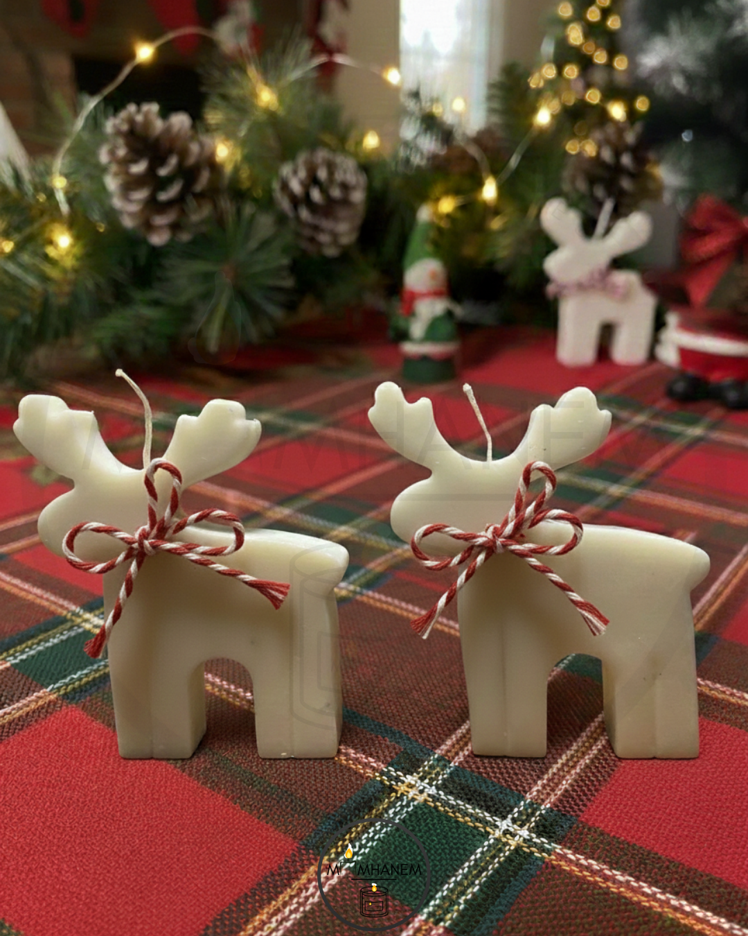 🦌✨ El Yapımı İkili Geyik Mum – Doğal, Minimal ve Yılbaşına Özel Dekor Seti