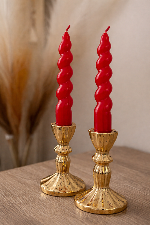 2’Li Aşk Spiral Mum – Parlak Kırmızı Burgu Tasarım Şamdan Mum (%100 Soya Wax)