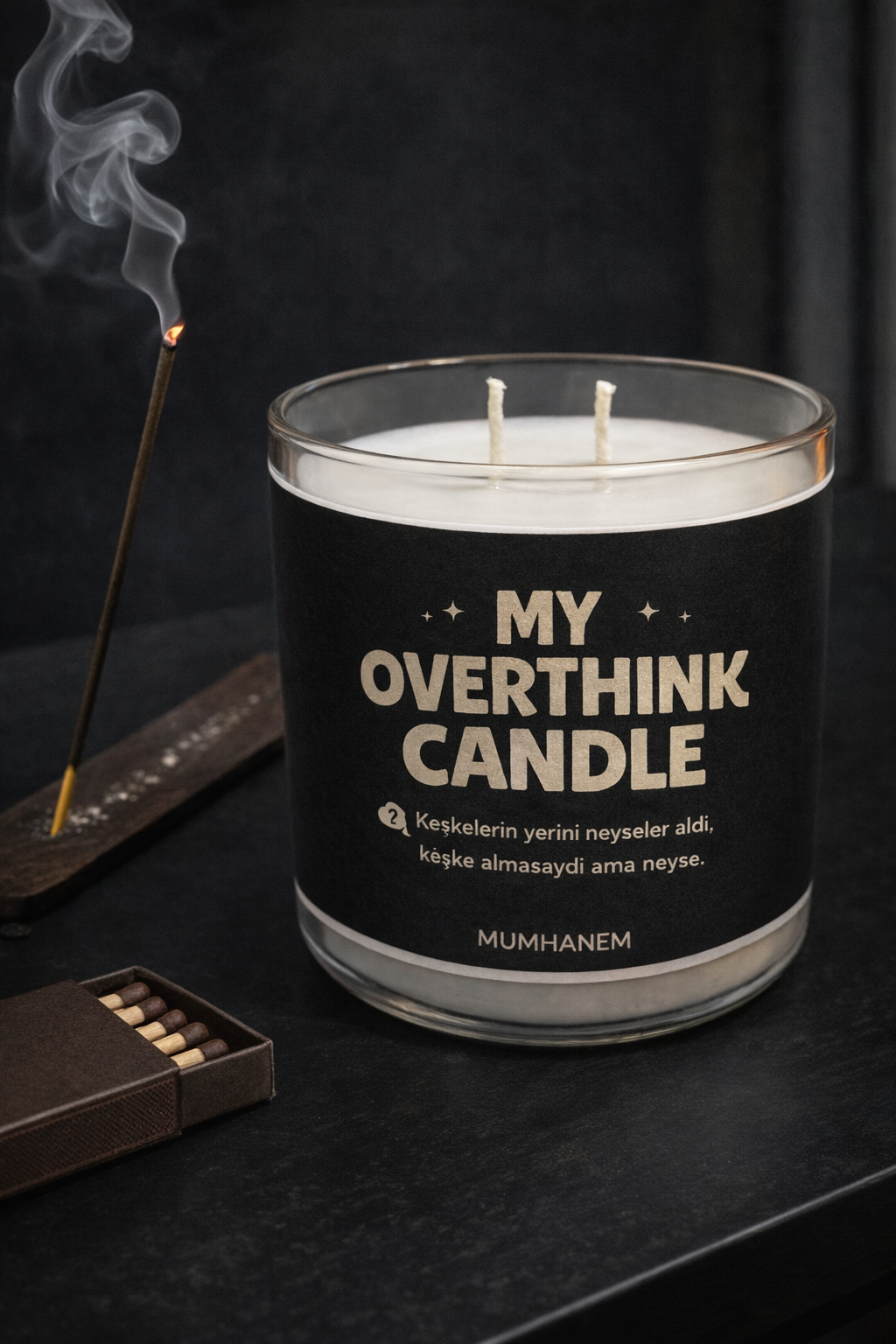 My Overthink Candle – Minimal Tasarım Dekoratif Mum | Mumhanem (%100 Soya Wax)